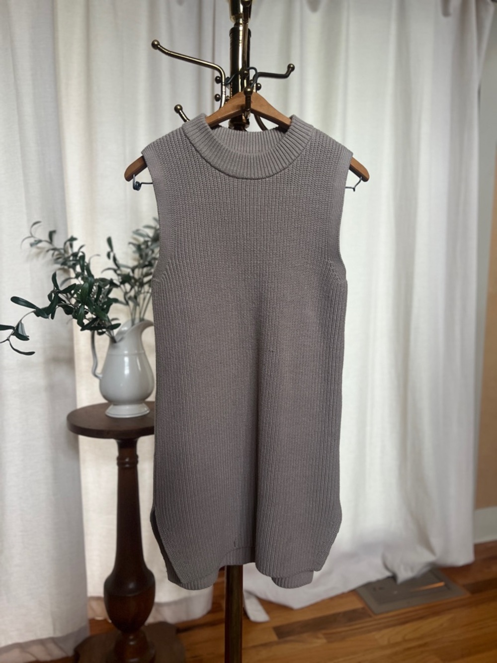 H&M Ribbed Sleeveless Mock Neck Tunic - Taupe Gray